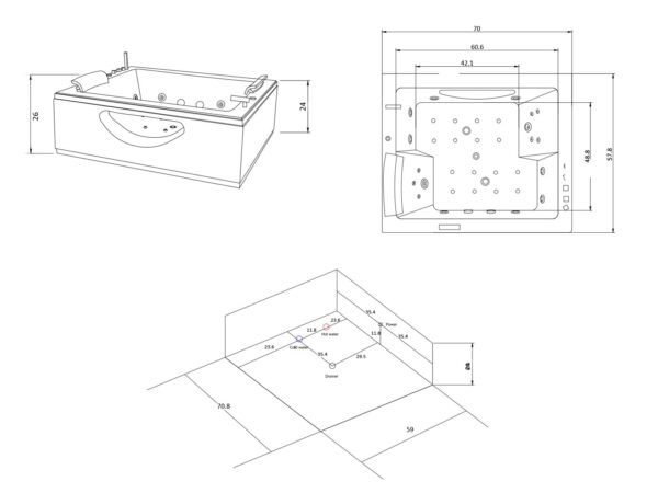 Whirlpool Bathtub white 70″ X 56.8″ hot tub double pump – Bali - Image 14