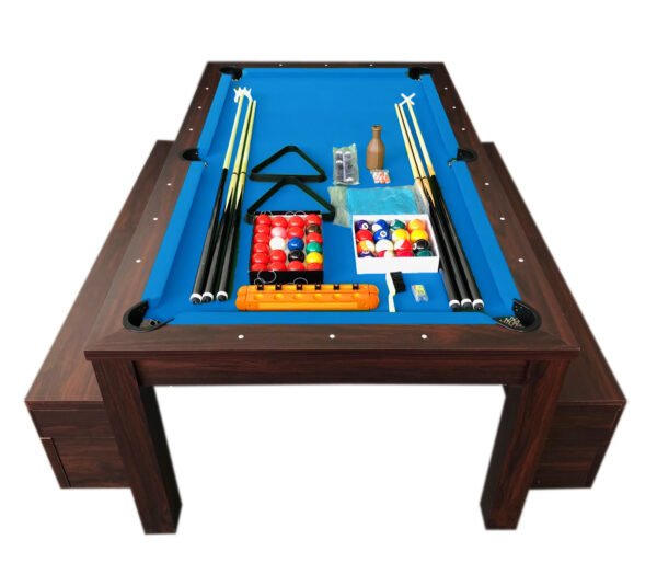 Pool Table 7′ feet blue and Dinner Table with Benches – Rich Blue - Image 2